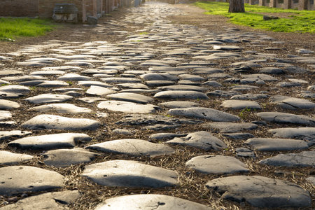 Ancient roman road in Ostia Antica. Rome, Latium, Italyのeditorial素材