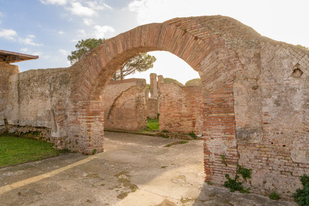 Ostia Antica. Ruins of ancient roman city and port. Rome, Latium, Italyのeditorial素材