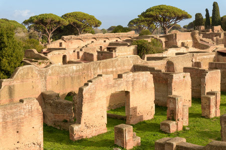 Ostia Antica. Ruins of ancient roman city and port. Rome, Latium, Italyのeditorial素材