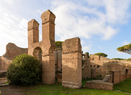 Ostia Antica. Ruins of ancient roman city and port. Rome, Latium, Italyのeditorial素材