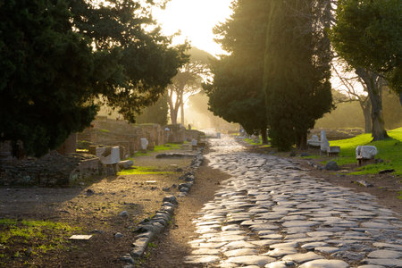 Ancient roman road in Ostia Antica. Rome, Latium, Italyのeditorial素材