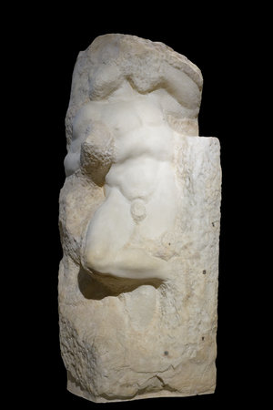 Awakening slave - marble sculpture of Michelangelo. Part of the "unfinished" series of Prigioni intended for the Tomb of Julius II.のeditorial素材