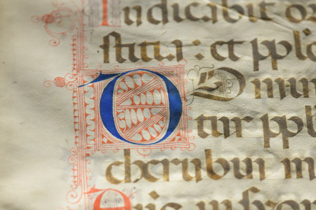 Detail with initial letter from illuminated antiphonary manuscript from Ferarraのeditorial素材