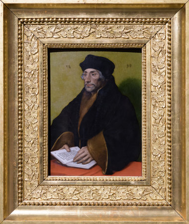 Erasmus of Rotterdam portrait by Hans Holbein the Younger. Parma, Italyのeditorial素材