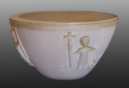 Romanesque baptismal font. Parma, Italyのeditorial素材