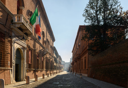 The streets in downtown of Ferrara, Emilia-Romagna, Italyのeditorial素材