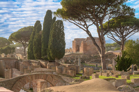 Ostia Antica. Ruins of ancient roman city and port. Rome, Latium, Italyのeditorial素材