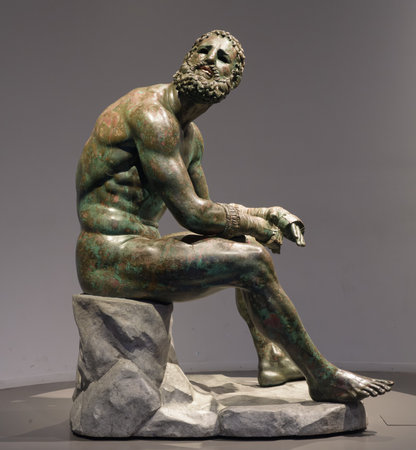 The Boxer at Rest, also known as the Terme Boxer, Seated Boxer, Defeated Boxer, or Boxer of the...