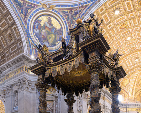 The altar with baldacchino by Bernini in St. Peter's Basilica. Rome, Italyの写真素材