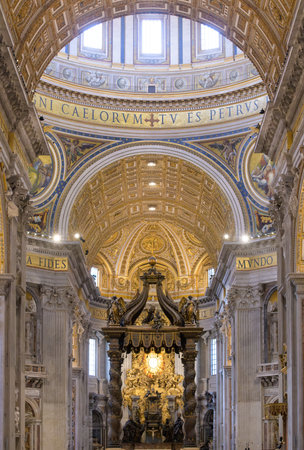 The altar with baldacchino by Bernini in St. Peter's Basilica. Rome, Italyの写真素材