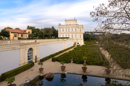 Villa Doria Pamphili - the Casino del Bel Respiro and the Giardino Segreto parterre. Rome, Italyの写真素材