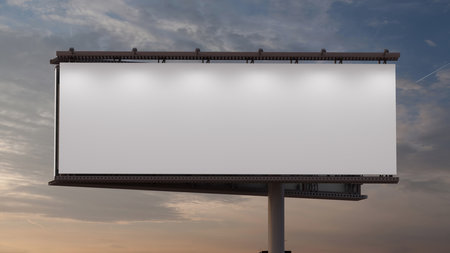 Mockup of a outdoor billboard against the evening sky. 3d illustrationの写真素材