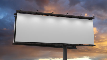 Mockup of a outdoor billboard against the evening sky. 3d illustrationの写真素材