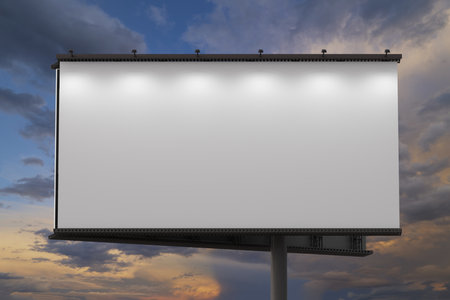 Mockup of a outdoor billboard against the evening sky. 3d illustrationの写真素材