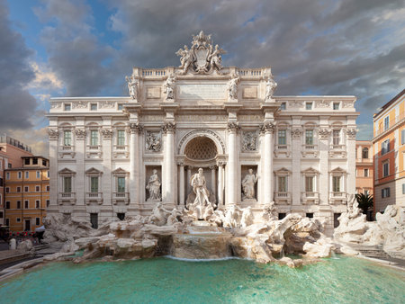 Trevi Fountain (Fontana di Trevi). Front view of fountain in the Trevi district in Rome, Italyの写真素材