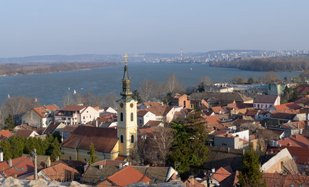 Belgrade and Danube River cityscape viewの写真素材