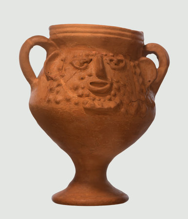 Roman prosopomorphic ceramic vessel with human face, 2nd-3rd century AD, found in Azanja, near Smederevska Palanka, central Serbiaの写真素材
