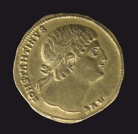 Roman Emperor Constantine II as Caesar, gold medallionの写真素材