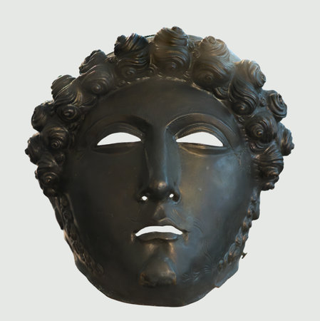 Roman military equipment - Mask, part of a ceremonial helmet, 2nd-3rd century AD, bonze, found in Smederevo, central Serbia.の写真素材