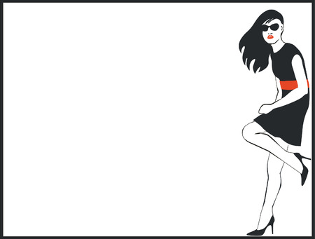 Girl with border black 10のイラスト素材