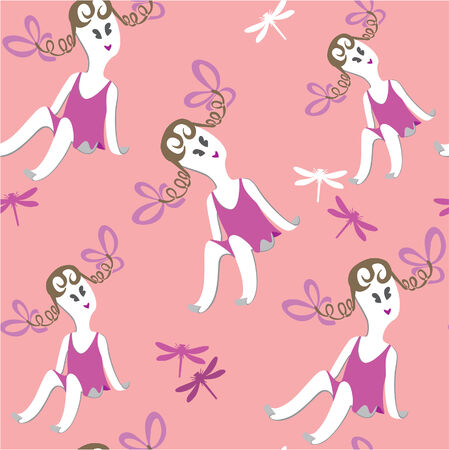 Vector. Seamless ornament with doll in color  19のイラスト素材