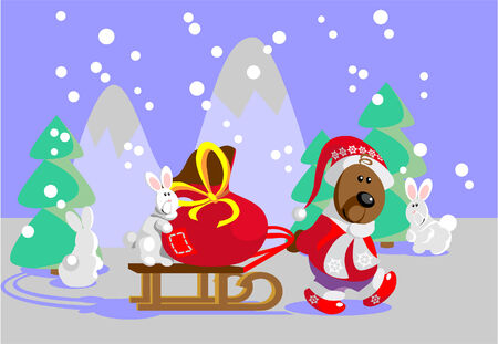 Forest Santa Claus- Bear delivers gift for animals 22のイラスト素材