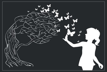  Tree with butterfly and girl in black 0
3のイラスト素材