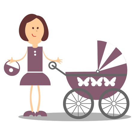 Girl walking with carriage のイラスト素材