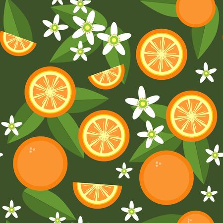 Vector  Seamless orange fruit and flowers texture 545のイラスト素材