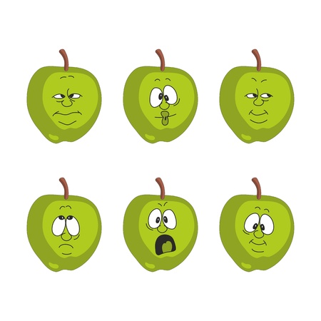 Vector Emotion cartoon green apple set のイラスト素材