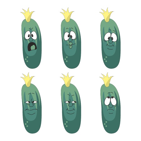 Vector  Emotion cartoon green cucumber vegetables set 006のイラスト素材