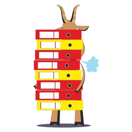 Goat holding huge pile of folders 06のイラスト素材