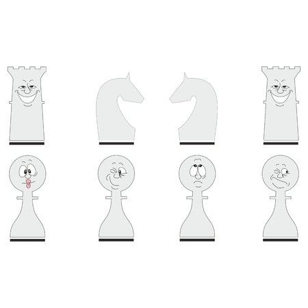 Black and White cartoon chess Figures set. vector illustration 04のイラスト素材