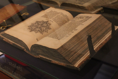 PRAGUE - JUNE 23, 2013: Old book at exhibition in Czech National Museumのeditorial素材