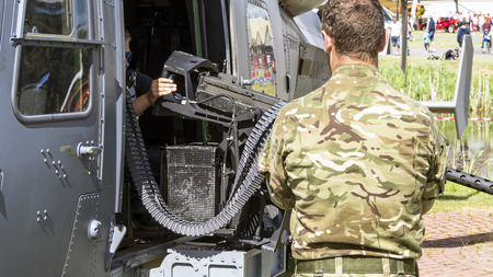 Estonian Aviation Days on the territory of Museum. People are interested in NATO military equipment. Big Gun Little Kidsの写真素材