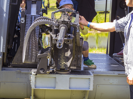 Estonian Aviation Days on the territory of Museum. People are interested in NATO military equipment. Big Gun Little Kidsの写真素材