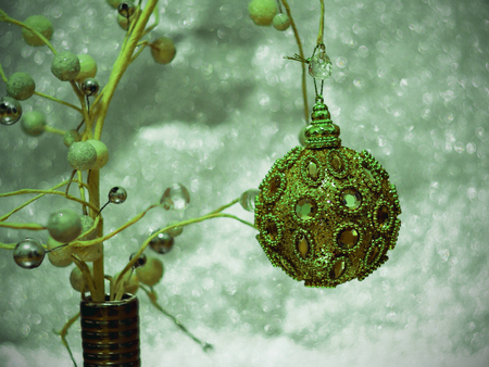 Fir tree decoration. New Year 2019. Light background. New Year mood, Christmas tree toys. Lights, bokeh. festive. Merry Christmas Abstract Blurred Christmas Lights Background. Copy space for design.の写真素材