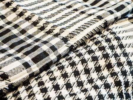 Arafat Scarve. Weaved texture of a material. Linen natural fabric, square pattern, close up. Silk...