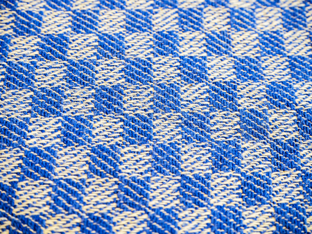 Blue White Checkered Scarf. Weaved texture of a material. Linen natural fabric, square pattern,...