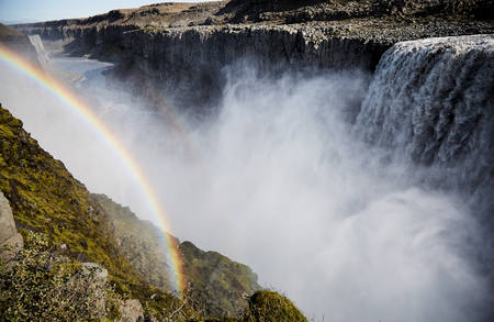 Dettifoss waterfall in Northern Iceland. rainbow from the waterfallの写真素材
