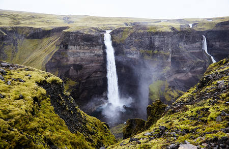 Famous Waterfall Haifoss in Iceland. Waterfalls in South-West Icelandの写真素材