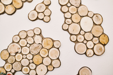 Round log houses tree. Abstract. Interior. Backgroundの写真素材