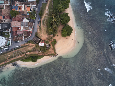 Aerial view. Sri Lanka. Galle. The Fort Galle. The lighthouse.