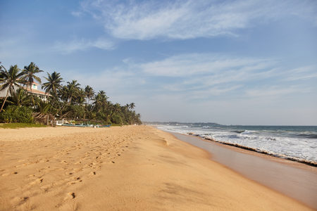 Narigama Beach. Beach overlooking the ocean and the waves.  Hikkaduwa, Sri Lanka.の写真素材