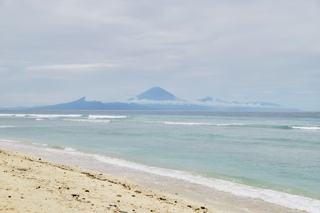 "Mount Agung" volcano, view of Bali island from "Gili Trawangan, "Gili Islands", Indonesiaの写真素材