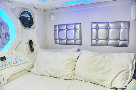 Bed space capsule hotel in Singapore.
