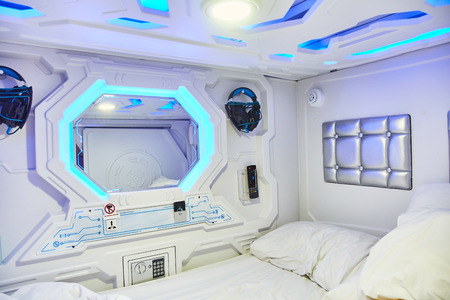Bed space capsule hotel in Singapore.の写真素材