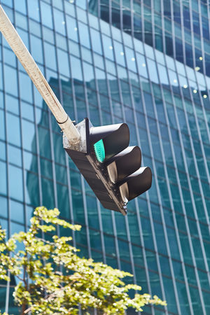 Green traffic signal signal. . Close-up.