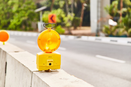 Road fence when repairing the road. Warning Signal.