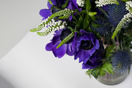 Beautiful bouquet with purple flowers close up.の写真素材